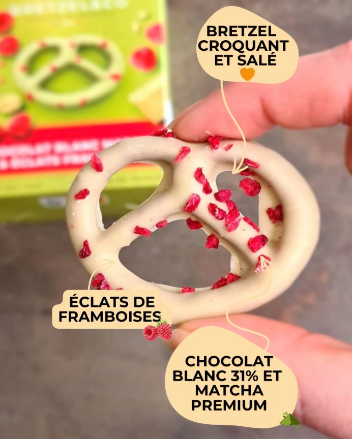 Bretzel blanc matcha framboise