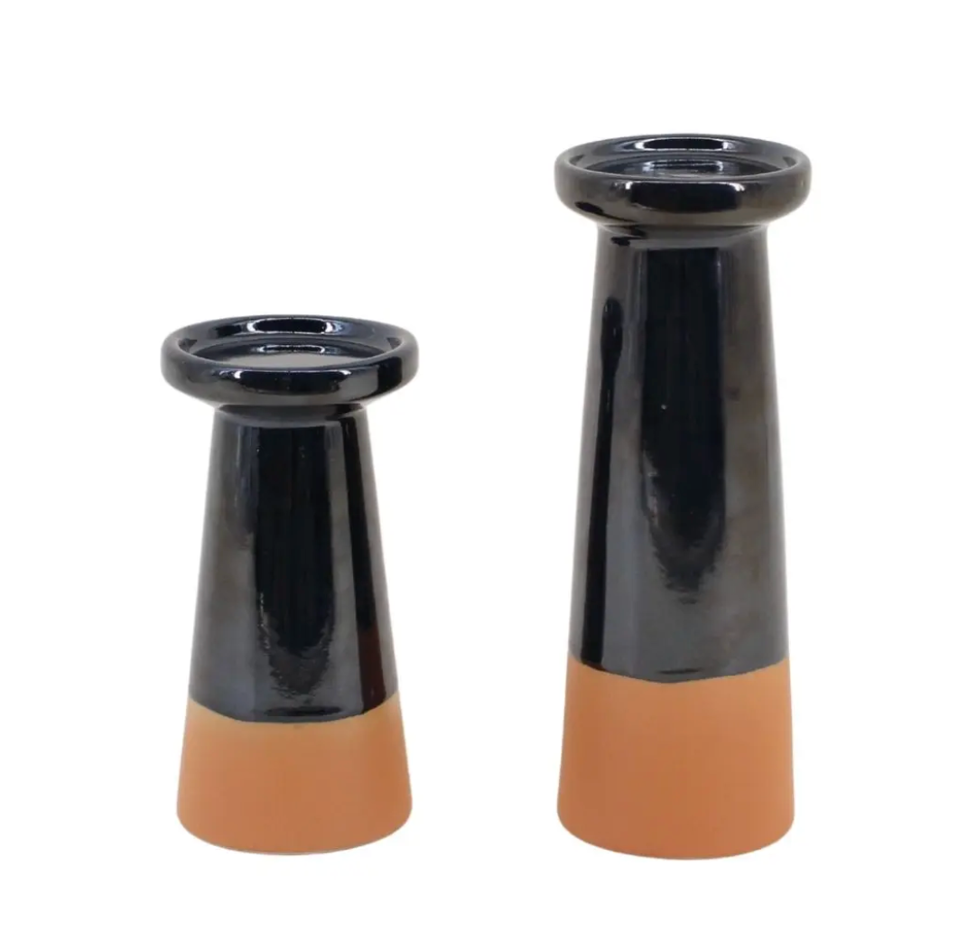 Bougeoir noir terracotta